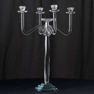 27" 5 Arm Premium Crystal Glass Taper Candle Holder Candelabra Stand