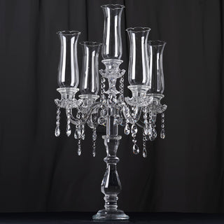Elegant and Glamorous 32" 5 Arm Premium Crystal Glass Taper Candle Holder Candelabra