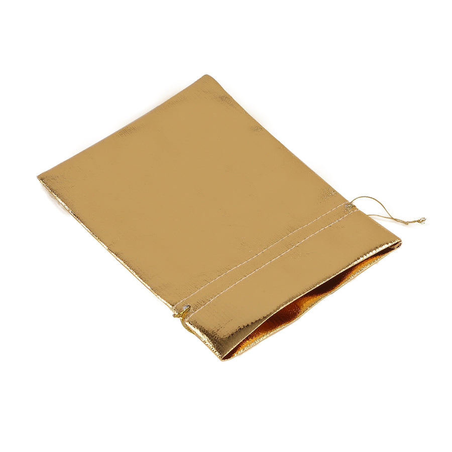 10 Pack | Metallic Gold Lame Polyester 5inch x 7inch Party Favor Gift Bags#whtbkgd