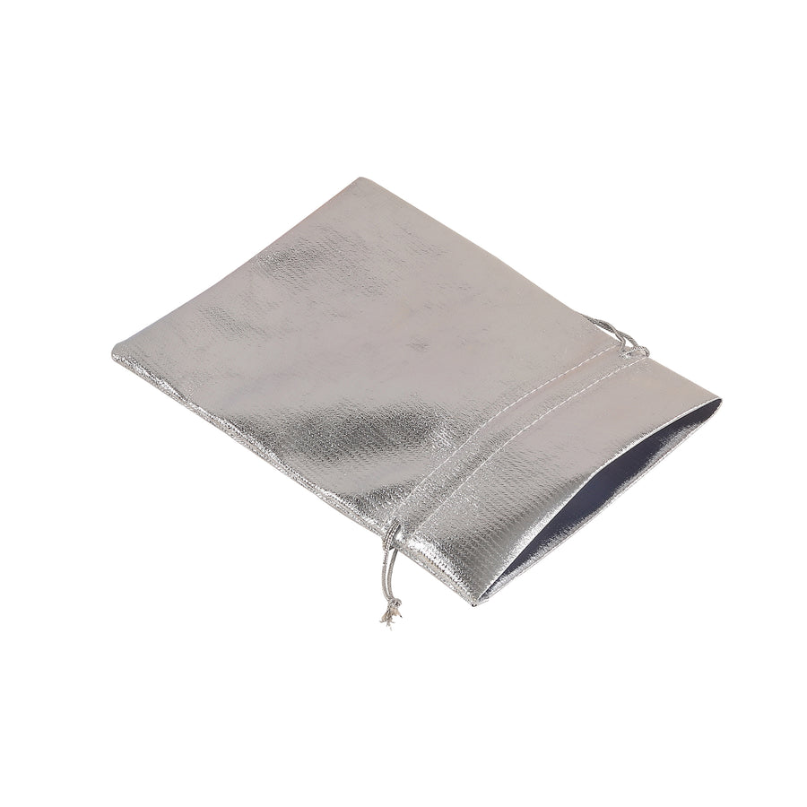 10 Pack | Metallic Silver Lame Polyester 5inch x 7inch Party Favor Gift Bags#whtbkgd