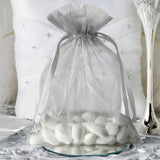 10 Pack | 5x7inch Silver Organza Drawstring Wedding Party Favor Gift Bags#whtbkgd
