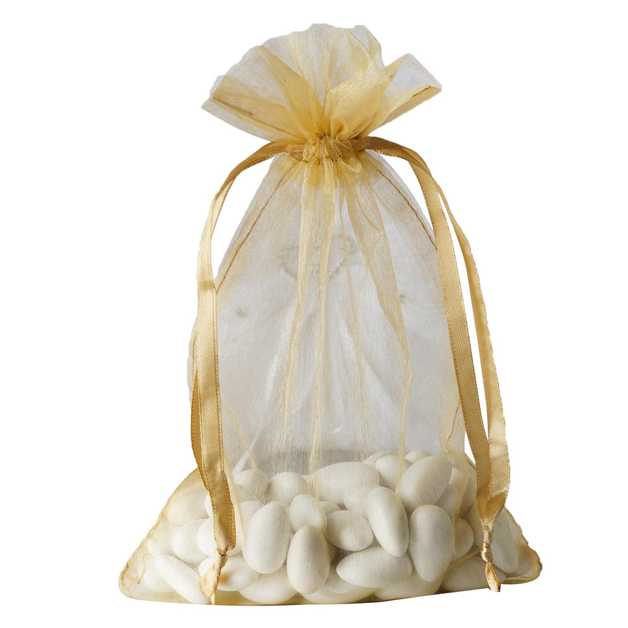 10 Pack | 6x9inches Gold Organza Drawstring Wedding Party Favor Gift Bags