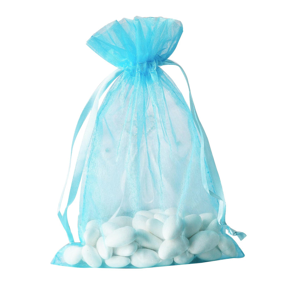 10 Pack | 6x9inches Turquoise Organza Drawstring Wedding Party Favor Bags