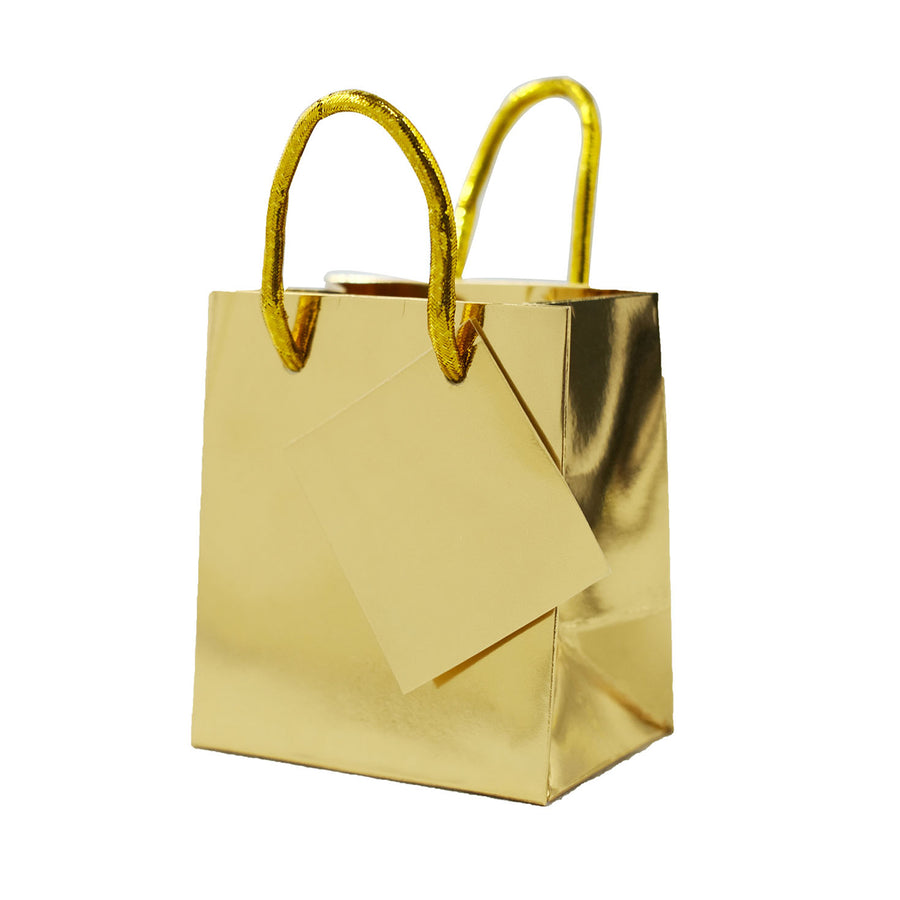 Shiny Metallic Gold Foil Paper Party Favor Bags With Handles, Small Gift Wrap Goodie Bags#whtbkgd