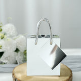 5inch Shiny Metallic Silver Foil Paper Party Favor Bags With Handles, Small Gift Wrap Goodie Bags