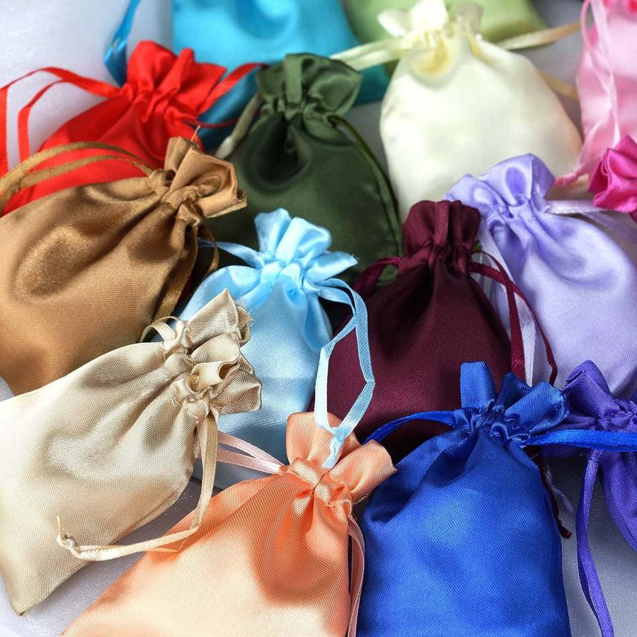 12 Pack | 3inch Antique Gold Satin Drawstring Wedding Party Favor Bags