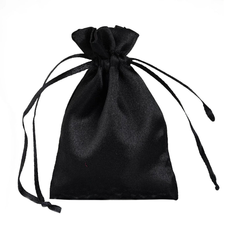 12 Pack | 3inch Black Satin Drawstring Pouch Wedding Party Favor Gift Bag#whtbkgd