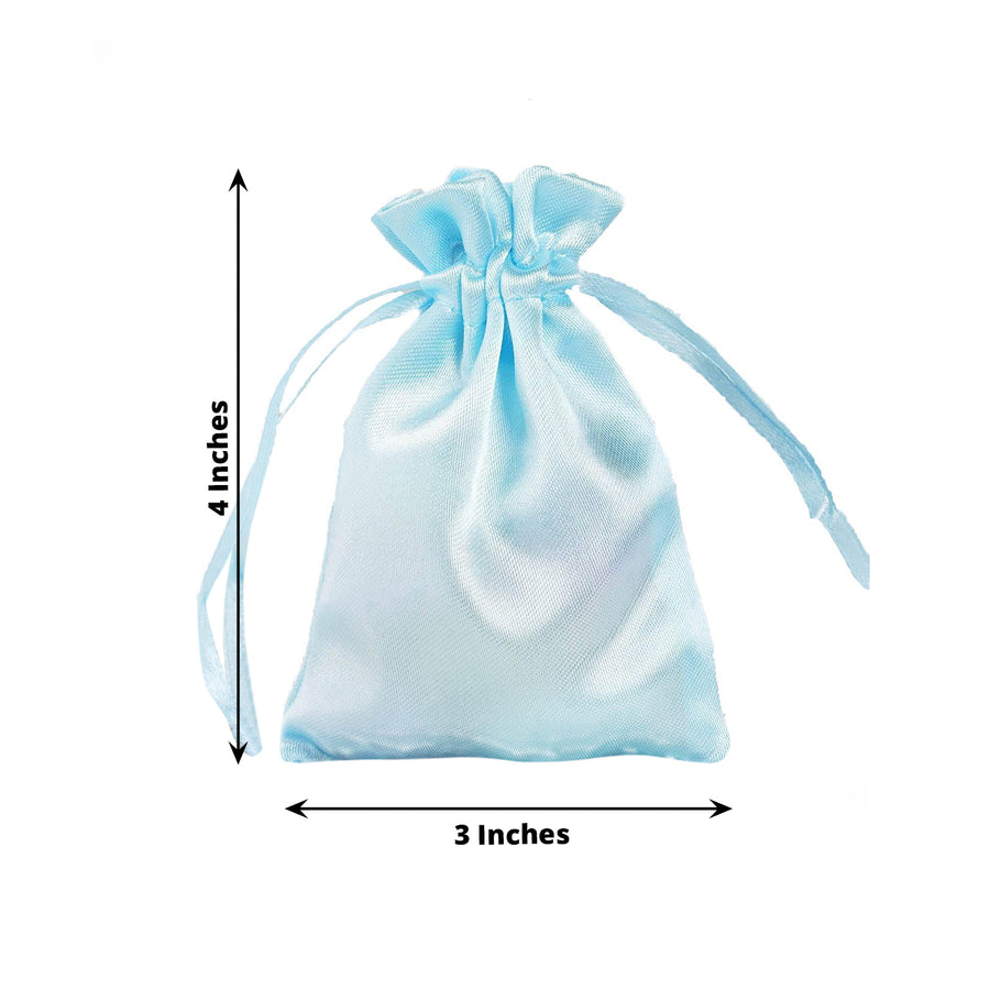 12 Pack | 3inch Baby Blue Satin Drawstring Wedding Party Favor Gift Bags