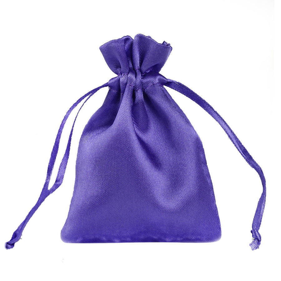 12 Pack | 3inches Purple Satin Drawstring Wedding Party Favor Gift Bags#whtbkgd