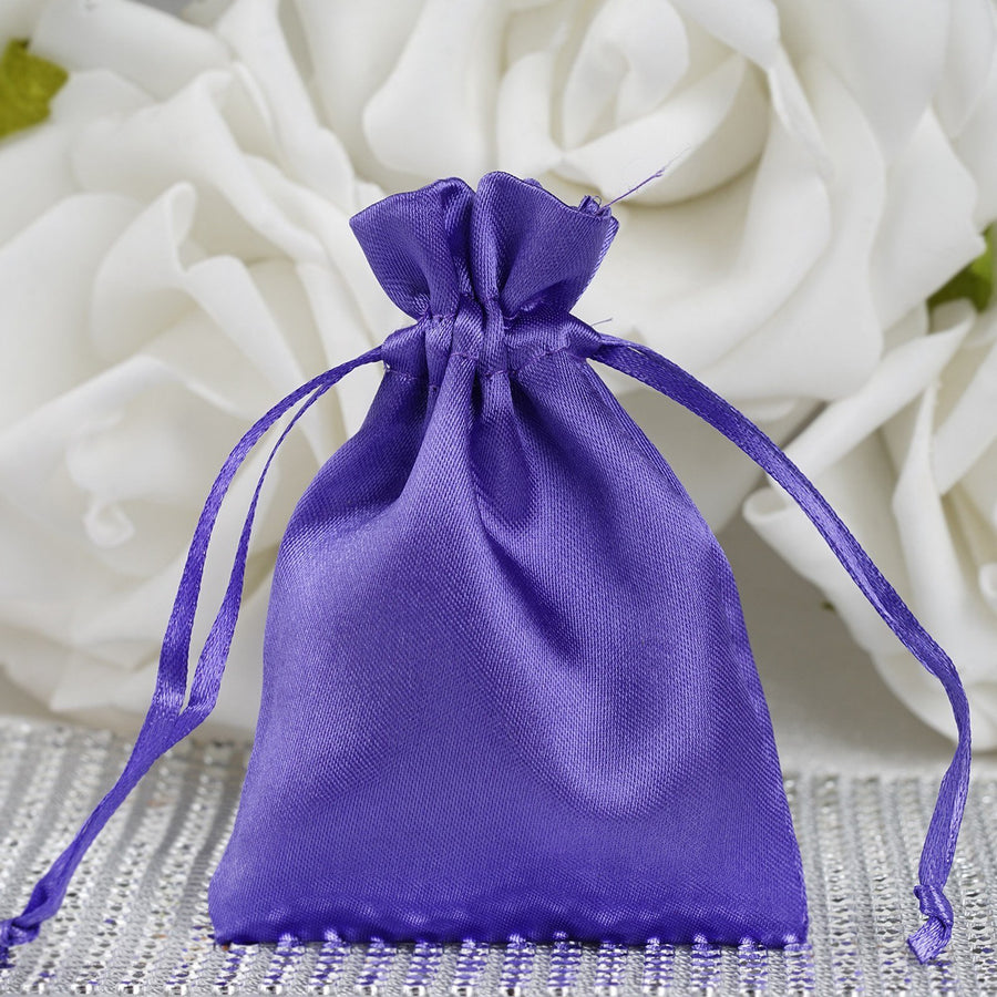 12 Pack | 3inches Purple Satin Drawstring Wedding Party Favor Gift Bags