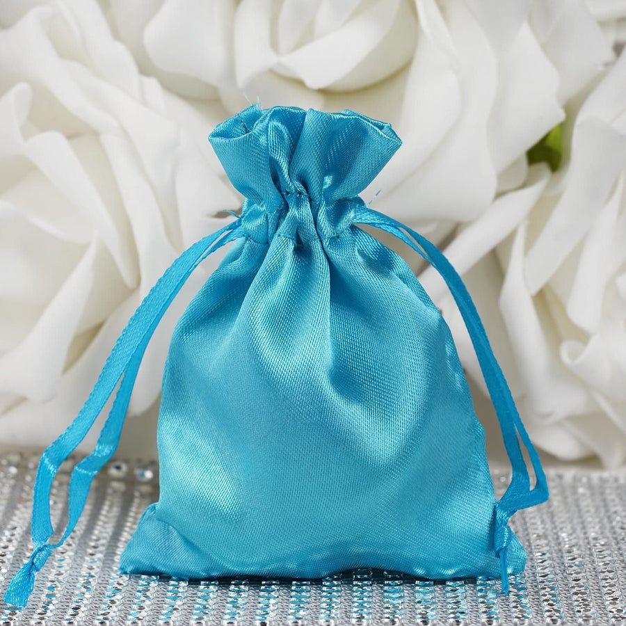 12 Pack | 3inch Turquoise Satin Drawstring Wedding Party Favor Gift Bags