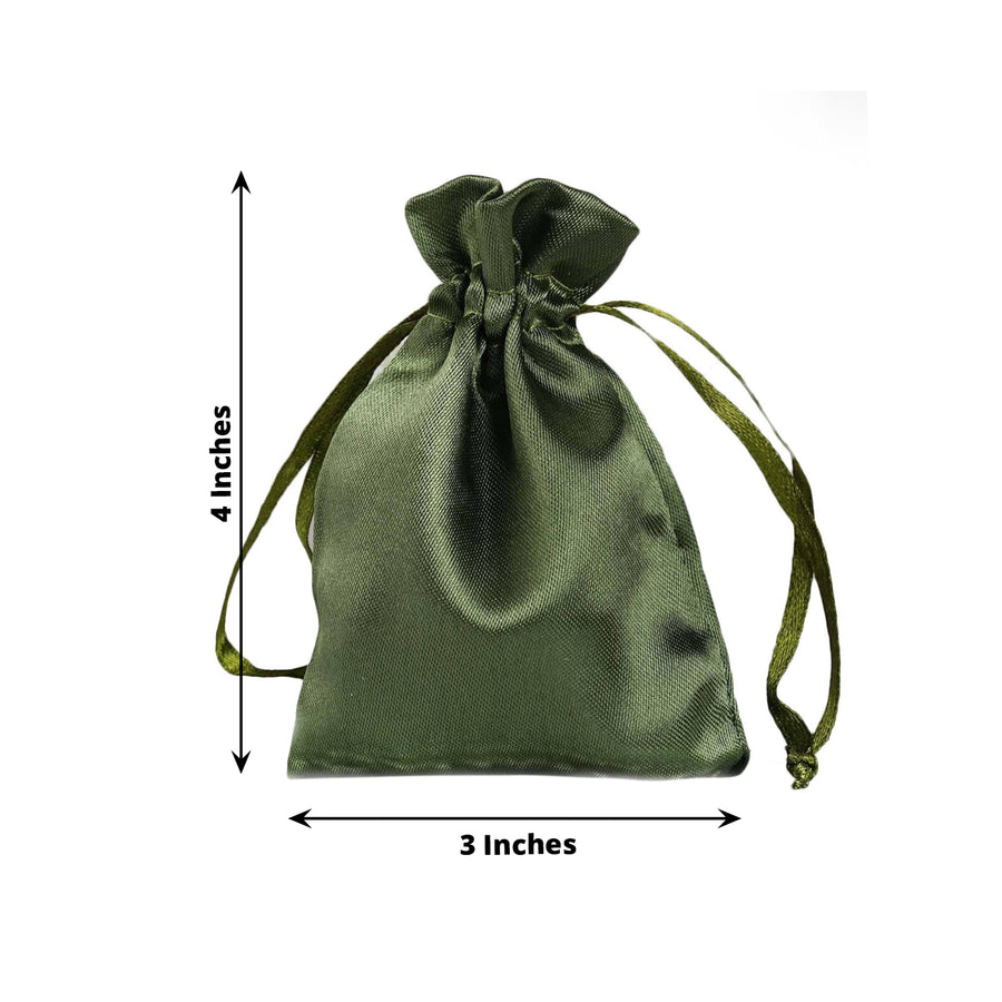 12 Pack | 3inch Olive Green Satin Drawstring Wedding Party Favor Gift Bag