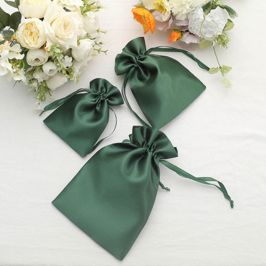12 Pack | 4x6inch Hunter Emerald Green Satin Wedding Party Favor Bags, Drawstring Pouch Gift Bags
