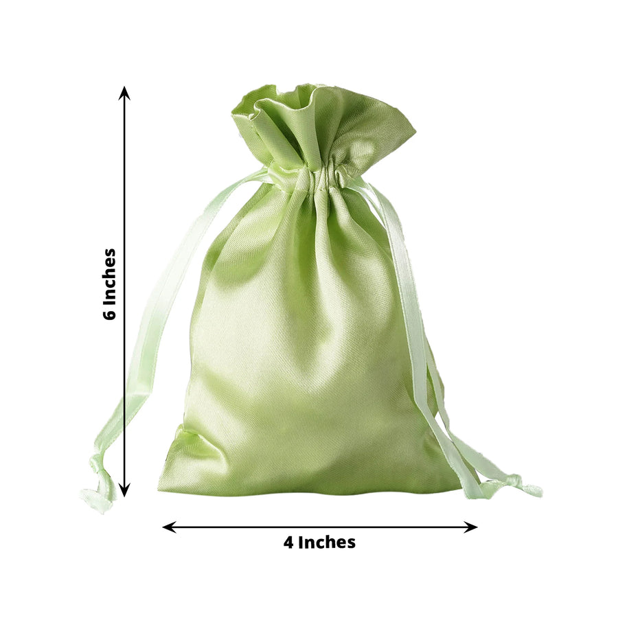 12 Pack | 4x6inch Apple Green Satin Drawstring Wedding Party Favor Gift Bags