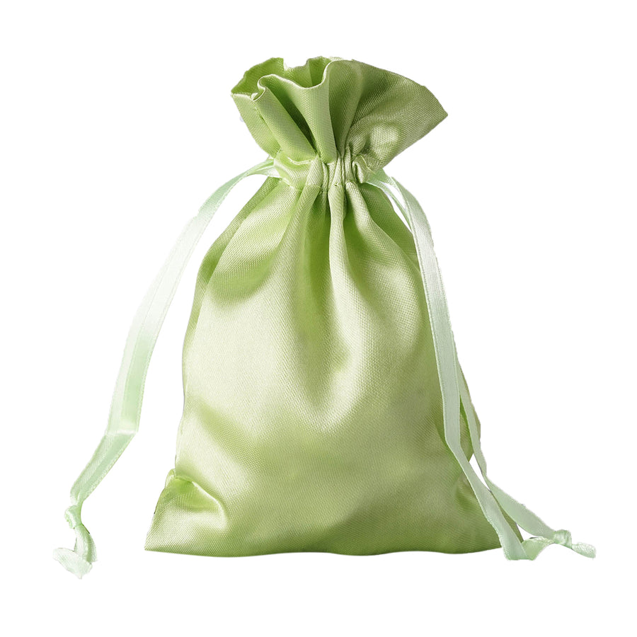 12 Pack | 4x6inch Apple Green Satin Drawstring Wedding Party Favor Gift Bags#whtbkgd