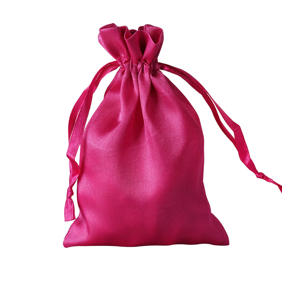 12 Pack | 4x6inch Fuchsia Satin Drawstring Wedding Party Favor Gift Bags#whtbkgd