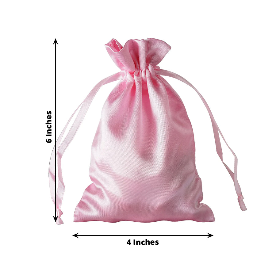 12 Pack | 4x6inch Pink Satin Drawstring Wedding Party Favor Gift Bags