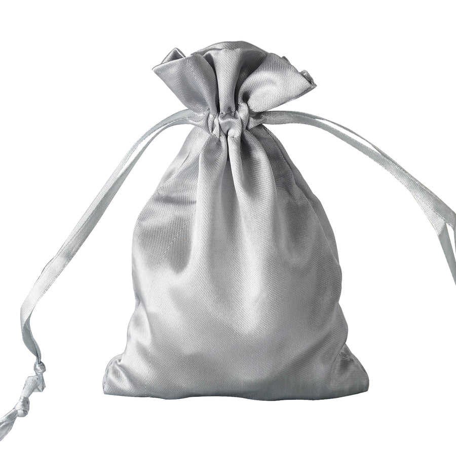 12 Pack | 4x6inch Silver Satin Drawstring Wedding Party Favor Gift Bags#whtbkgd