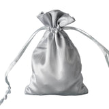 12 Pack | 4x6inch Silver Satin Drawstring Wedding Party Favor Gift Bags#whtbkgd