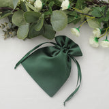 12 Pack | 5x7inch Hunter Emerald Green Satin Wedding Party Favor Bags, Drawstring Pouch Gift Bags