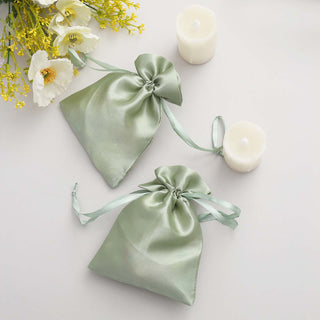 12 Pack Sage Green Satin Drawstring Wedding Party Favor Gift Bags