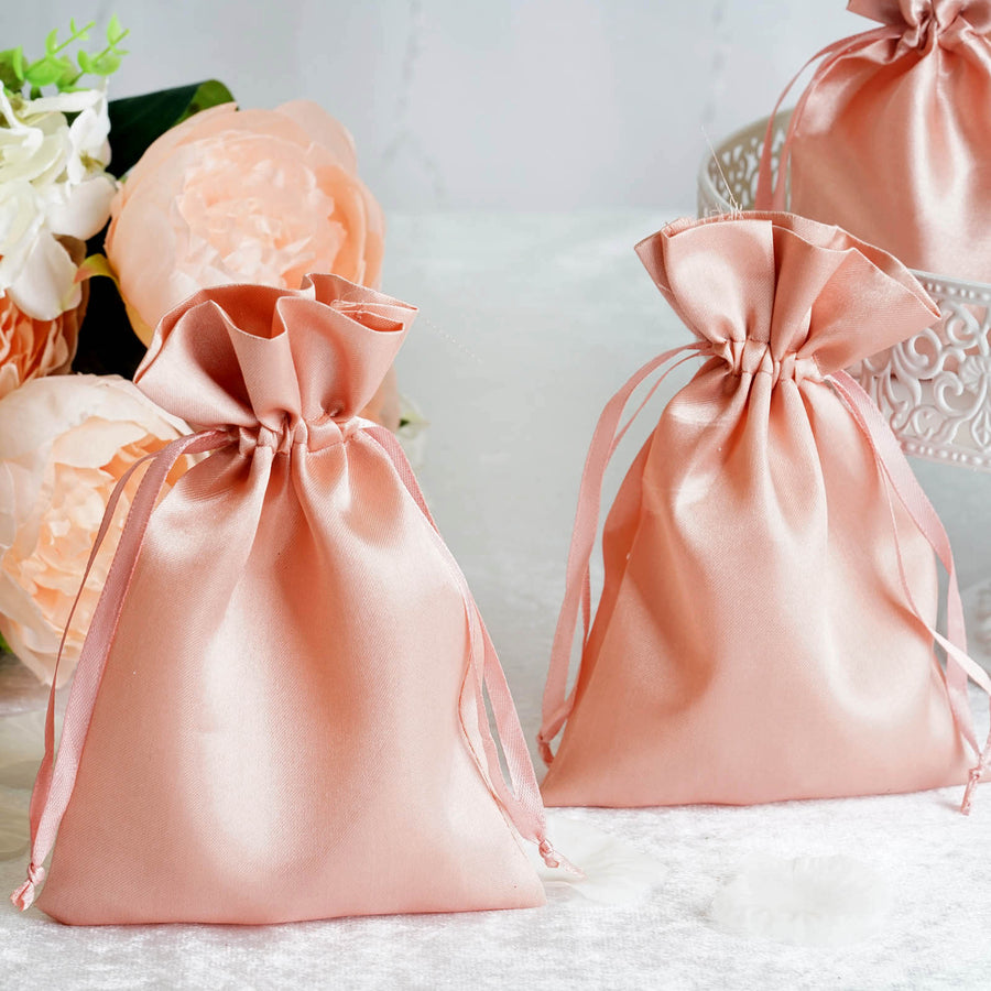 12 Pack | 5x7inch Dusty Rose Satin Drawstring Wedding Party Favor Gift Bags
