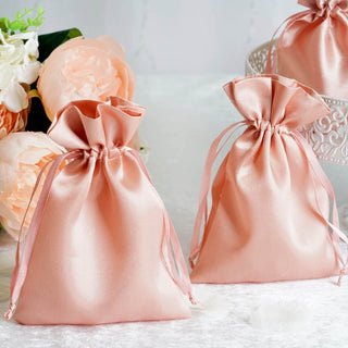 Bulk Pack of Elegant Dusty Rose Satin Drawstring Bags
