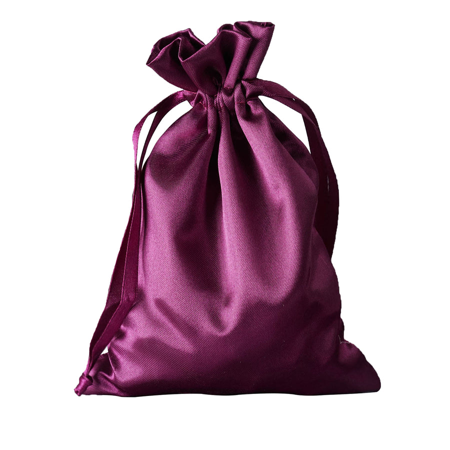 12 Pack | 5x7inch Eggplant Satin Drawstring Wedding Party Favor Gift Bags