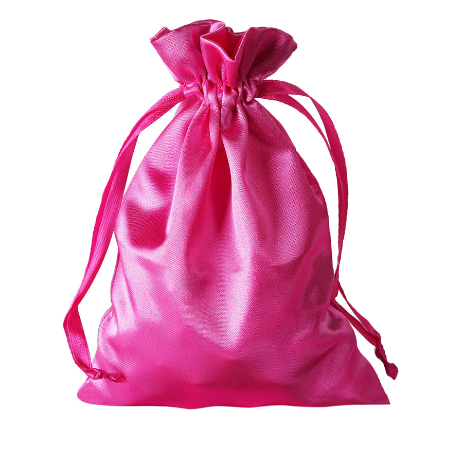 12 Pack 5"x7" Fuchsia Satin Drawstring Wedding Party Favor Gift Bags