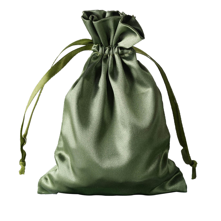 12 Pack | 5"x7" Olive Green Satin Drawstring Party Favor Gift Bags, Drawstring Pouch
