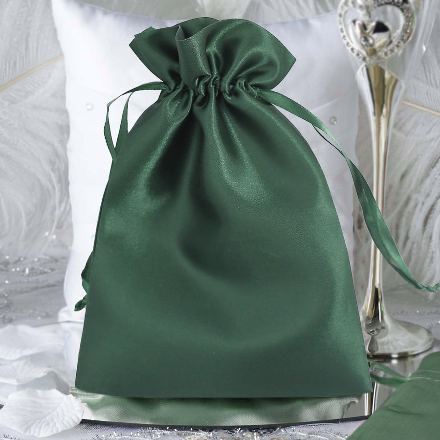 12 Pack | 6inch x 9inch Hunter Emerald Green Satin Wedding Party Favor Bags#whtbkgd