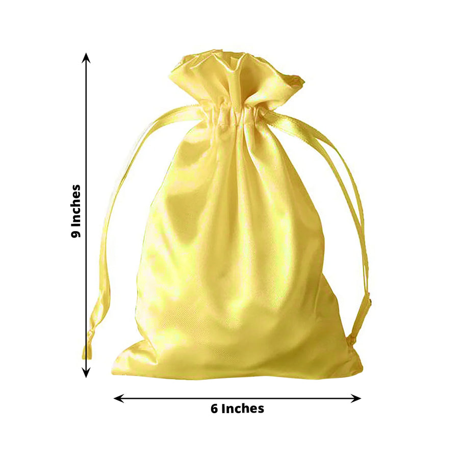12 Pack | 6inch x 9inch Gold Satin Drawstring Wedding Party Favor Gift Bags