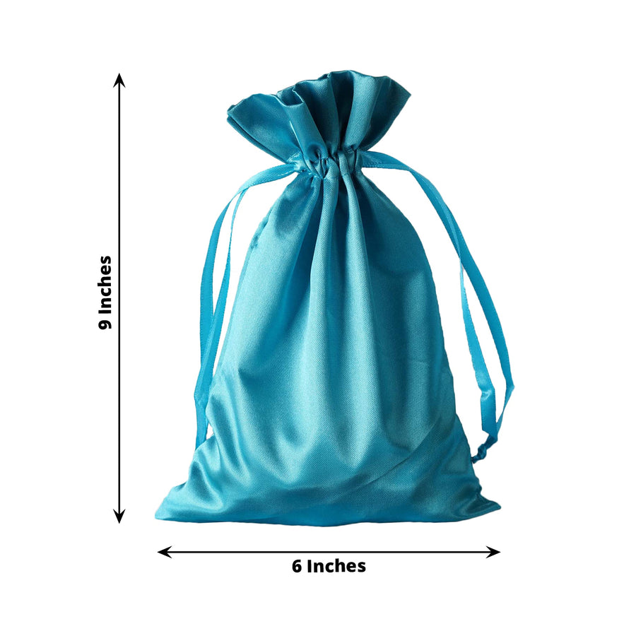 12 Pack | 6inch x 9inch Turquoise Satin Drawstring Wedding Party Favor Gift Bags