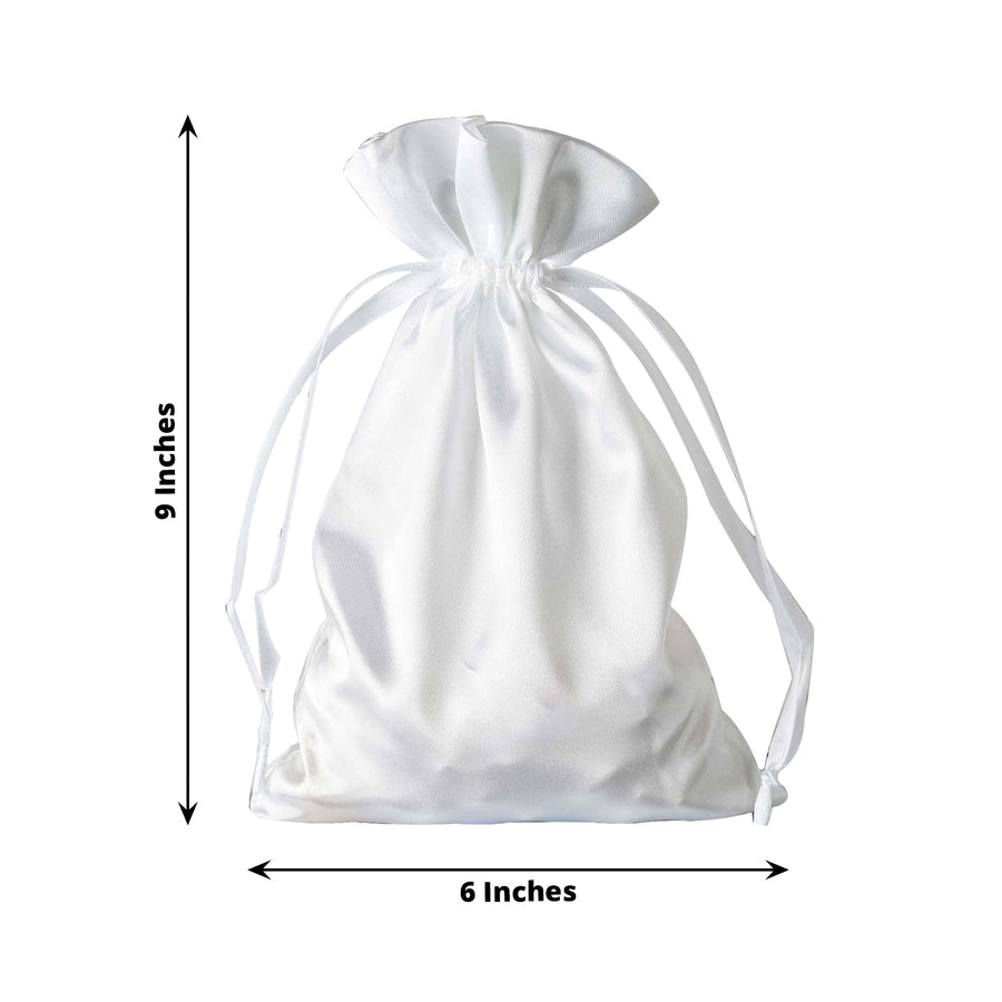 12 Pack | 6inch x 9inch White Satin Drawstring Wedding Party Favor Gift Bags