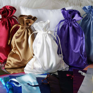 High-Quality White Satin Drawstring Bags