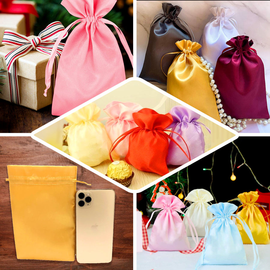 12 Pack | 4x6inch Blush/Rose Gold Satin Drawstring Wedding Party Favor Gift Bags