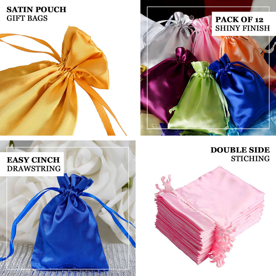 12 Pack | 4x6inch Pink Satin Drawstring Wedding Party Favor Gift Bags