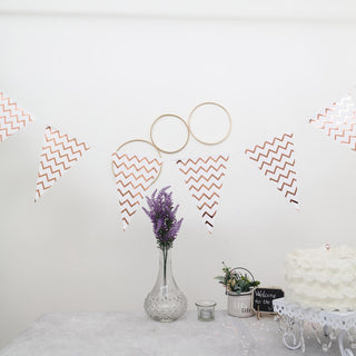 Create a Spectacle of Festive Affair with the Rose Gold Chevron Print Triangle Pennant Flag Party Banner