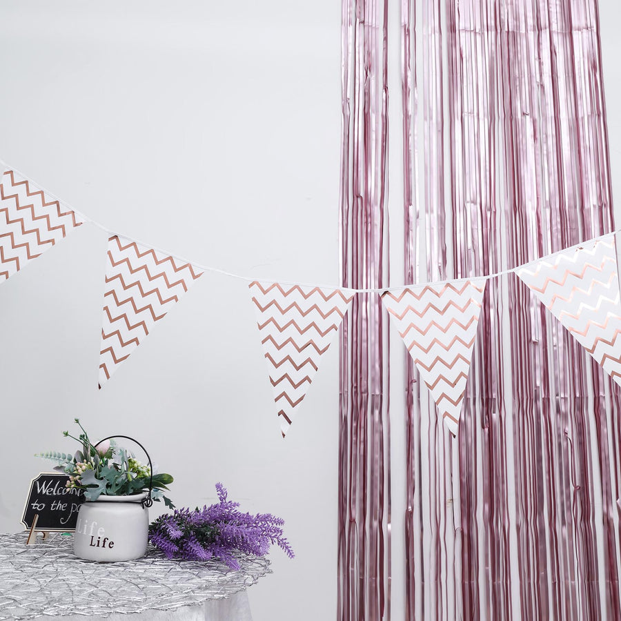 7.5ft | Rose Gold Chevron Print Triangle Pennant Flag Party Banner