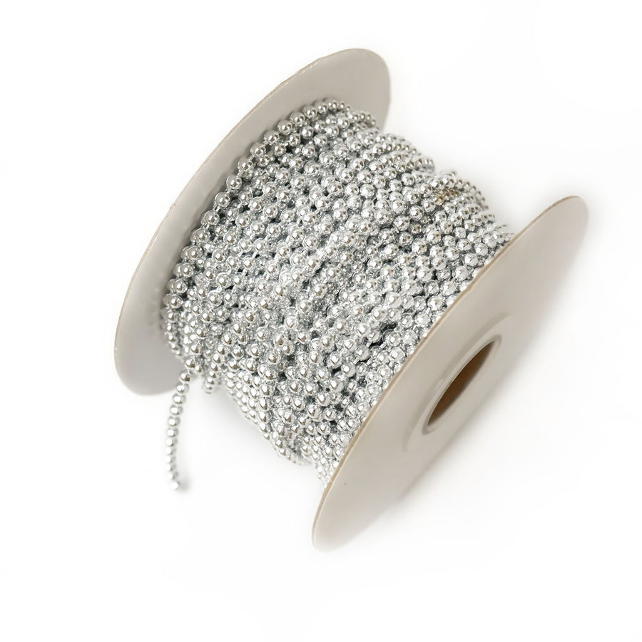 24 Yards | 3mm Metallic Silver Faux Craft Pearl Beads String Garland