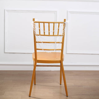 Elegant and Timeless: 16" Clear Faux Pearl Beaded Chiavari Chair Back Garland Sash