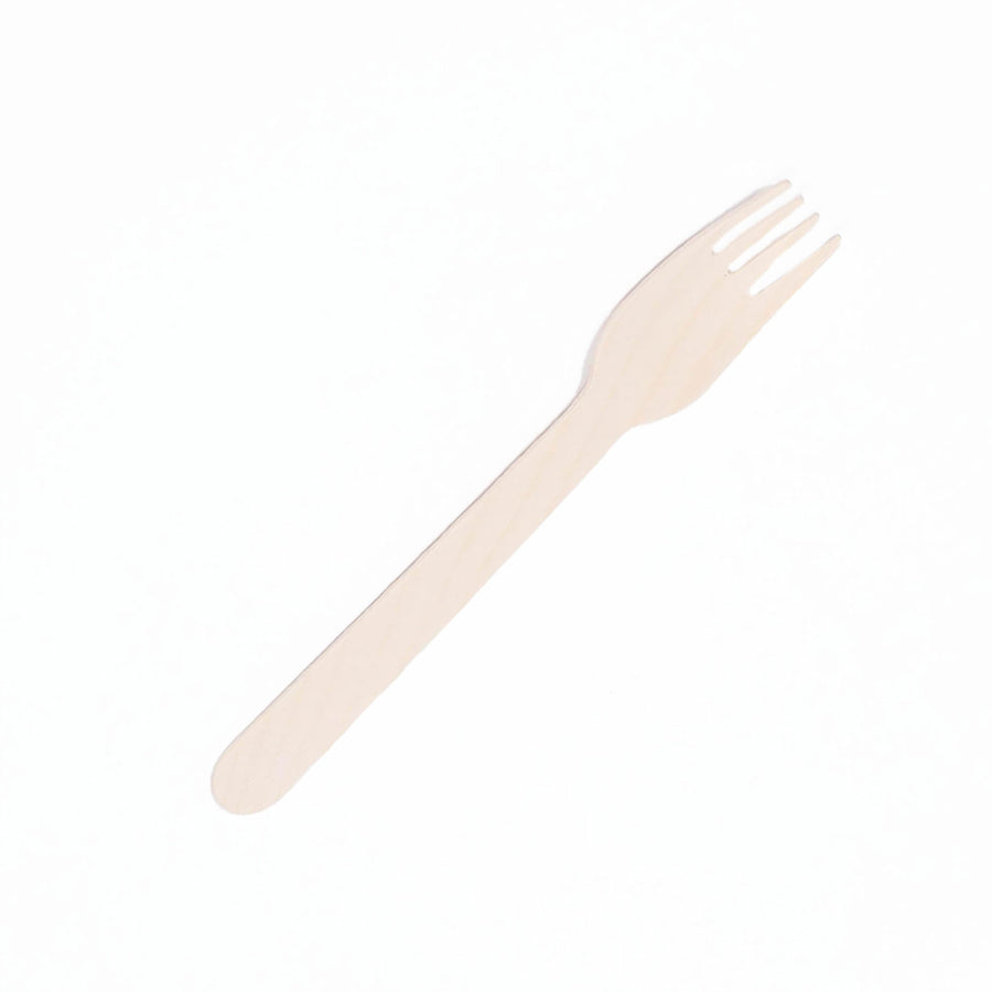 100 Pack Eco Friendly Birchwood Picnic Forks, 6inch Biodegradable Wooden Cutlery#whtbkgd