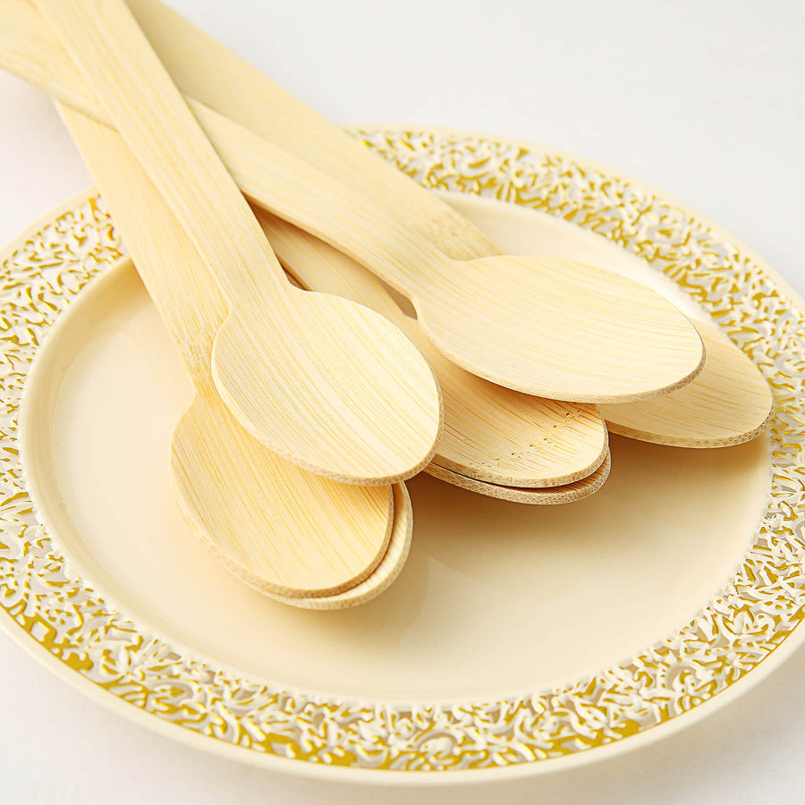 25 Pack | 7inches Eco Friendly Bamboo Disposable Picnic Spoons, Cutlery