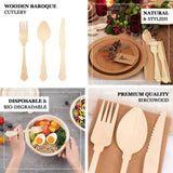 24 Pack | Vintage Baroque Design Disposable Wooden Utensil Set