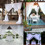Decorative wedding canopy setups with draped fabric and floral accents in various settings.
