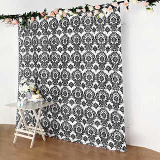 Create a Timeless Look with the 8ft Black And White Flocking Damask Taffeta Photo Backdrop Curtain Panel