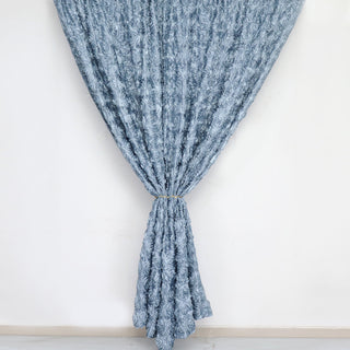 Elegant Dusty Blue Satin Rosette Curtain for Event Decor