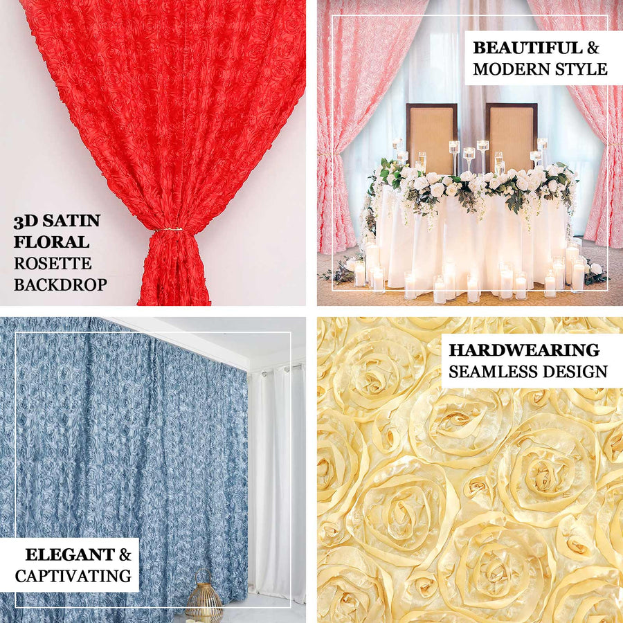 8ftx8ft Champagne Satin Rosette Event Curtain Drapes, Backdrop Event Panel