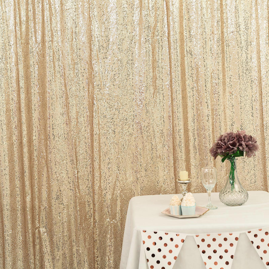 8ftx8ft Champagne Sequin Event Background Drape, Photo Backdrop Curtain Panel