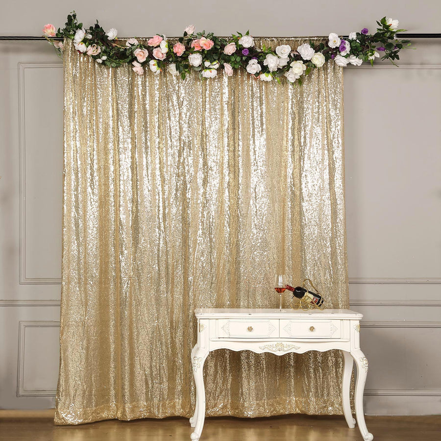 8ftx8ft Champagne Sequin Event Background Drape, Photo Backdrop Curtain Panel